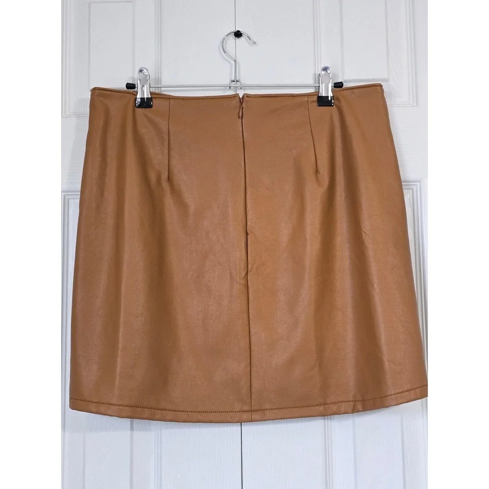 Rewash‎ Camel Tan Vegan Faux Leather Mini Skirt Size L J19040CM3 Brown Edgy Chic